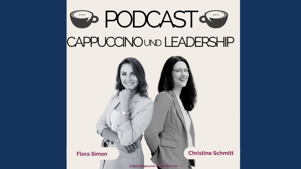 Das Cover des Podcasts Cappuccino und Leadership auf blauem Hintergrund