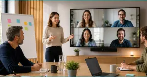 Beitragsbild zu hybride Meetings gestalten im Führungsalltag