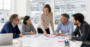 Führungskraft erstellt gemeinsam mit ihrem Team die Jahresplanung