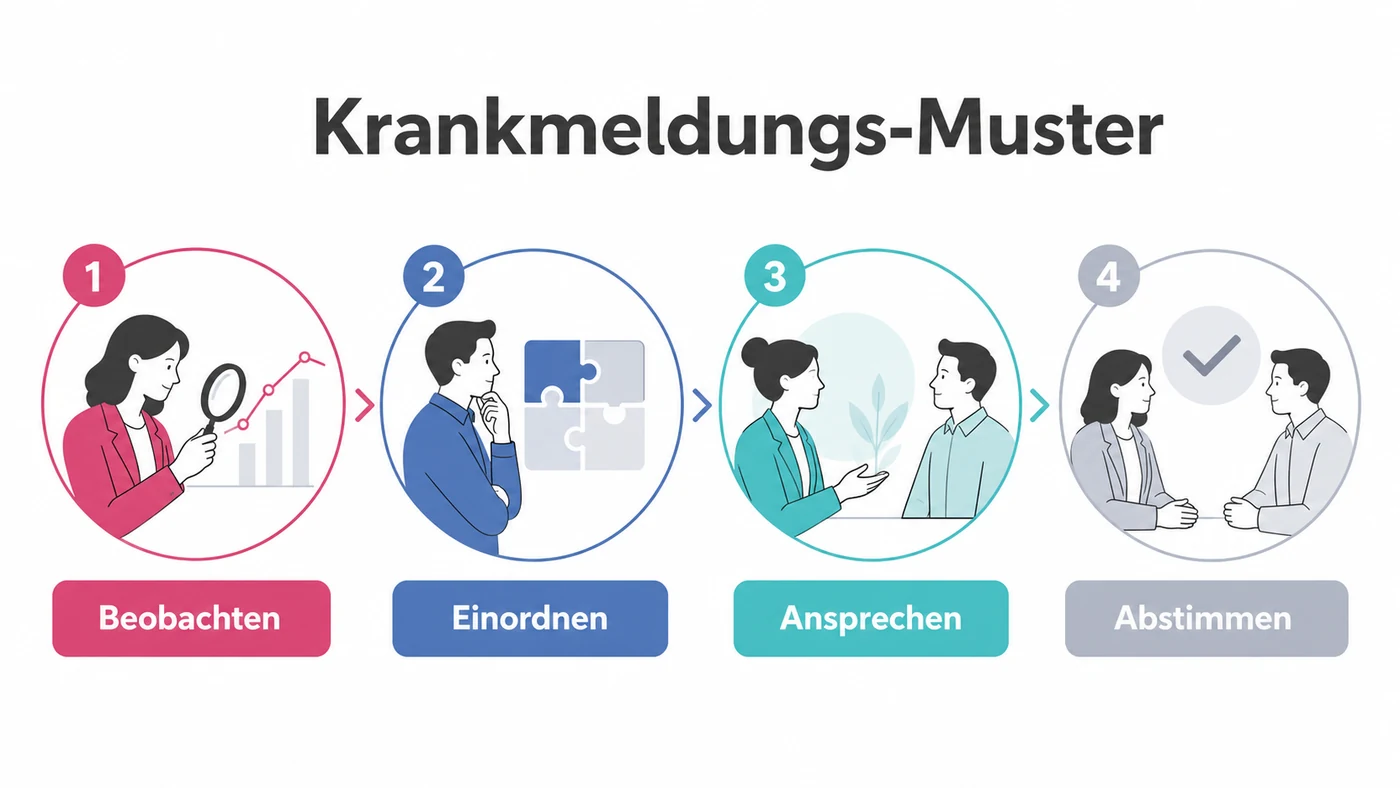 Infografik zum Thema Krankmeldungs-Muster: Beobachten, dokumentieren und vertraulich ansprechen