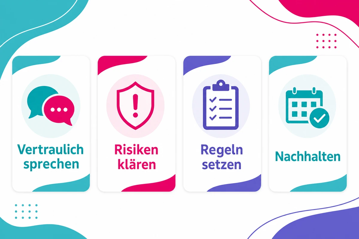 Infografik zu Liebe im Büro mit vertraulich sprechen, Risiken klären, Regeln setzen und nachhalten