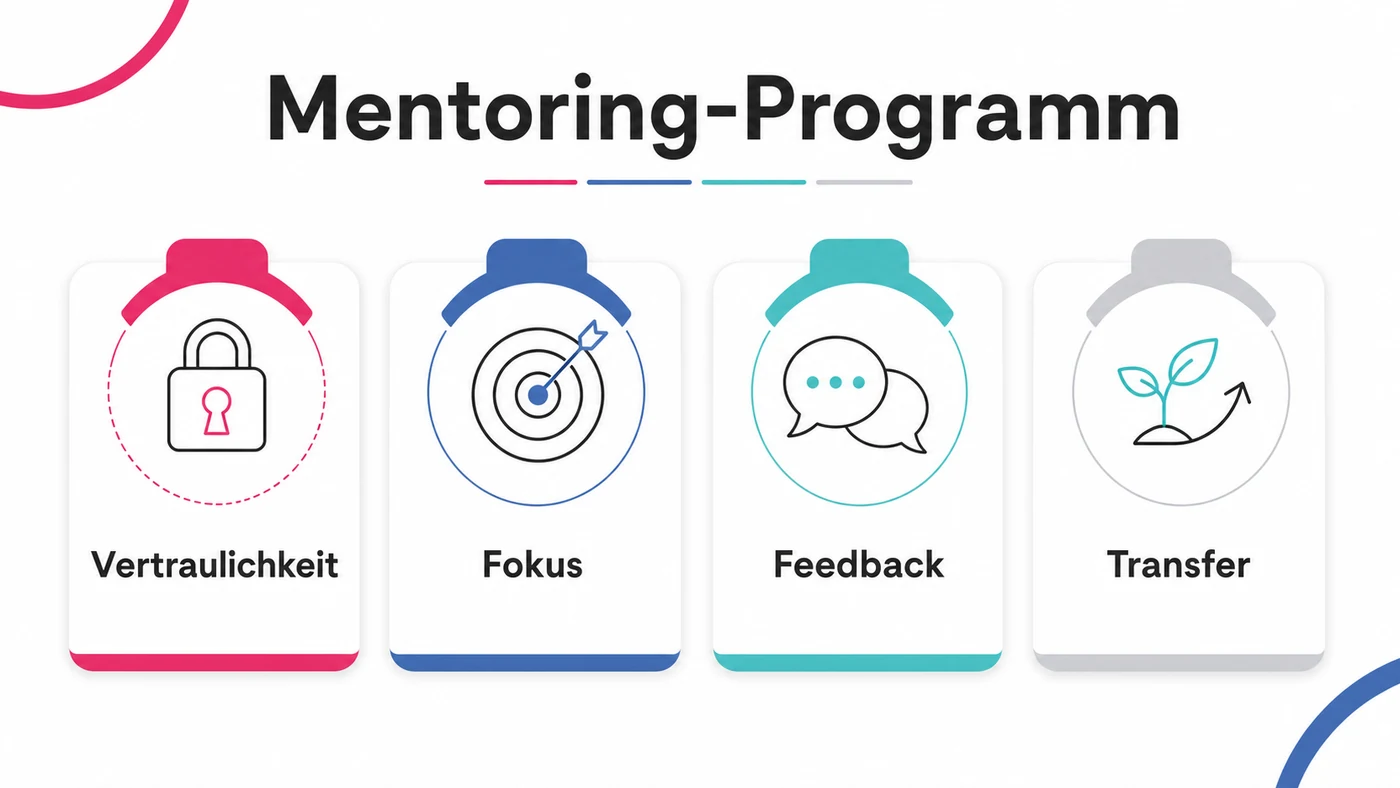 Infografik zum Thema Mentoring-Programm im Unternehmen: Matching, Gespräche und Wirkung sichern