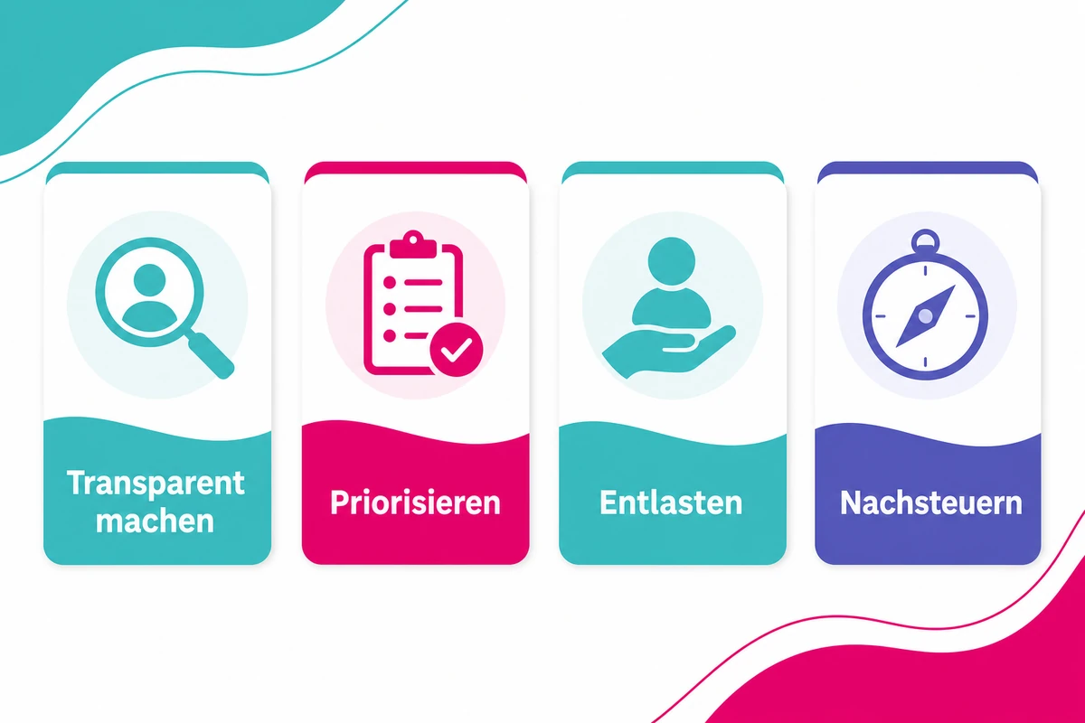 Infografik zum Personalengpass mit transparent machen, priorisieren, entlasten und nachsteuern