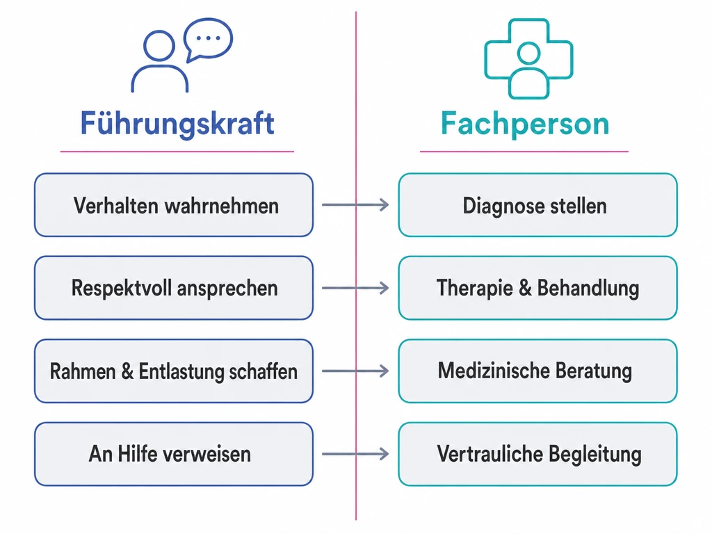 Vergleich der Aufgaben von Führungskraft und Fachperson bei psychischer Gesundheit am Arbeitsplatz