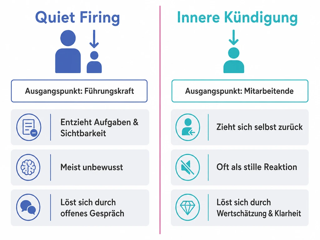 Vergleich von Quiet Firing durch die Führungskraft und innerer Kündigung durch den Mitarbeitenden